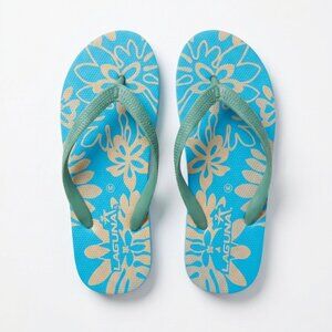 LAGUNA - Turquoise Blue Floral Flip-Flops - Medium